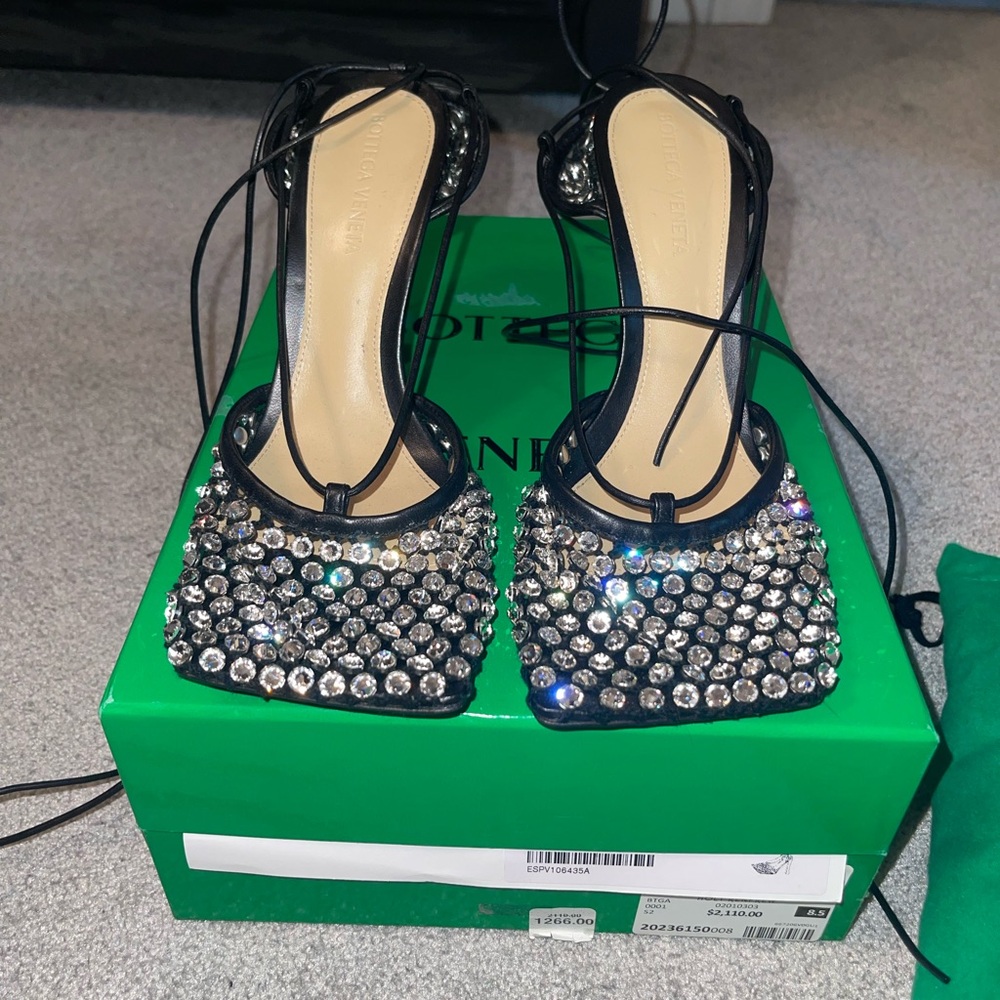 Bottega Veneta Black Crystal-Embellished Heels 38.5 Brand New in Box